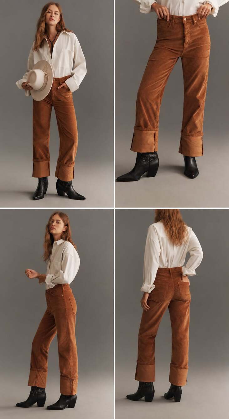 Anthropology Scotty Cuffed High-Rise Straight-Leg Jeans by Pilcro: Corduroy
